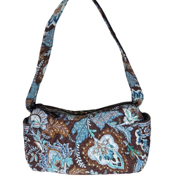 Vera Bradley Maggie Quilted Vintage Shoulder Bag Purse Java Blue Print - Picture 1 of 6